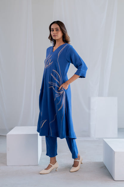 Cobalt Ecru Foliage Kurta