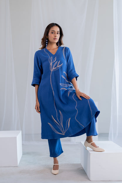 Cobalt Ecru Foliage Kurta