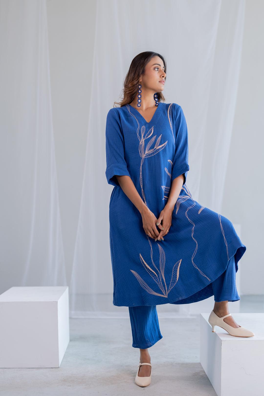 Cobalt Ecru Foliage Kurta
