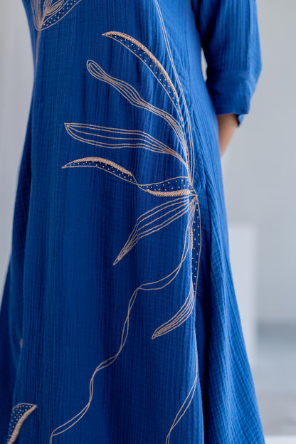 Cobalt Ecru Foliage Kurta