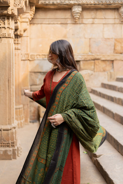 Sindhur Earth Kurta Set with Ajrakh Dupatta