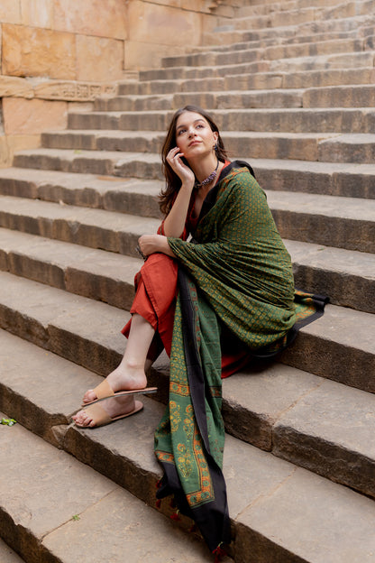 Sindhur Earth Kurta Set with Ajrakh Dupatta