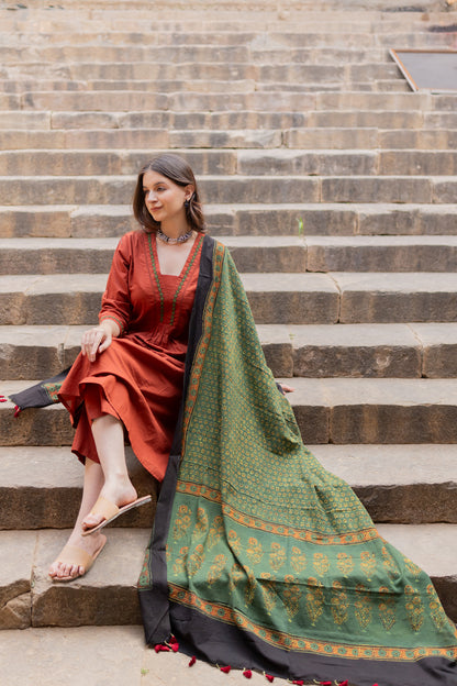 Sindhur Earth Kurta Set with Ajrakh Dupatta