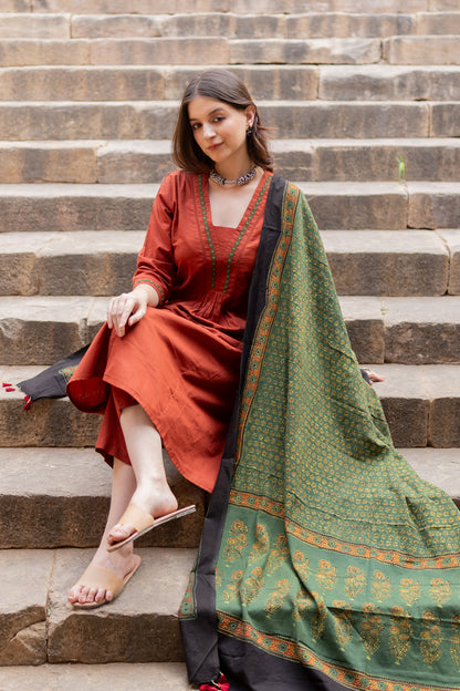 Sindhur Earth Kurta Set with Ajrakh Dupatta