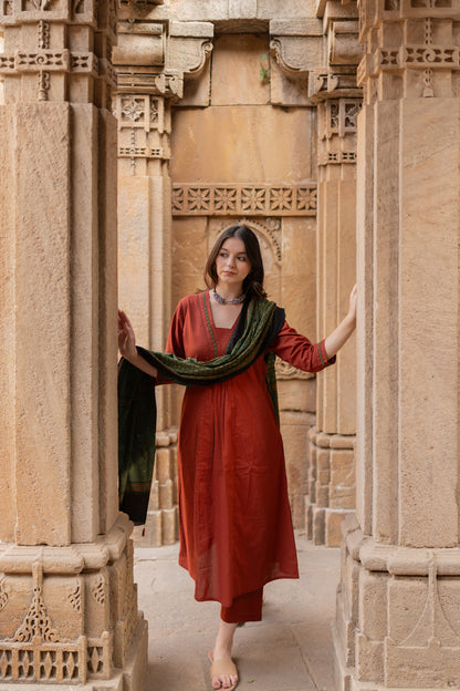 Sindhur Earth Kurta Set with Ajrakh Dupatta