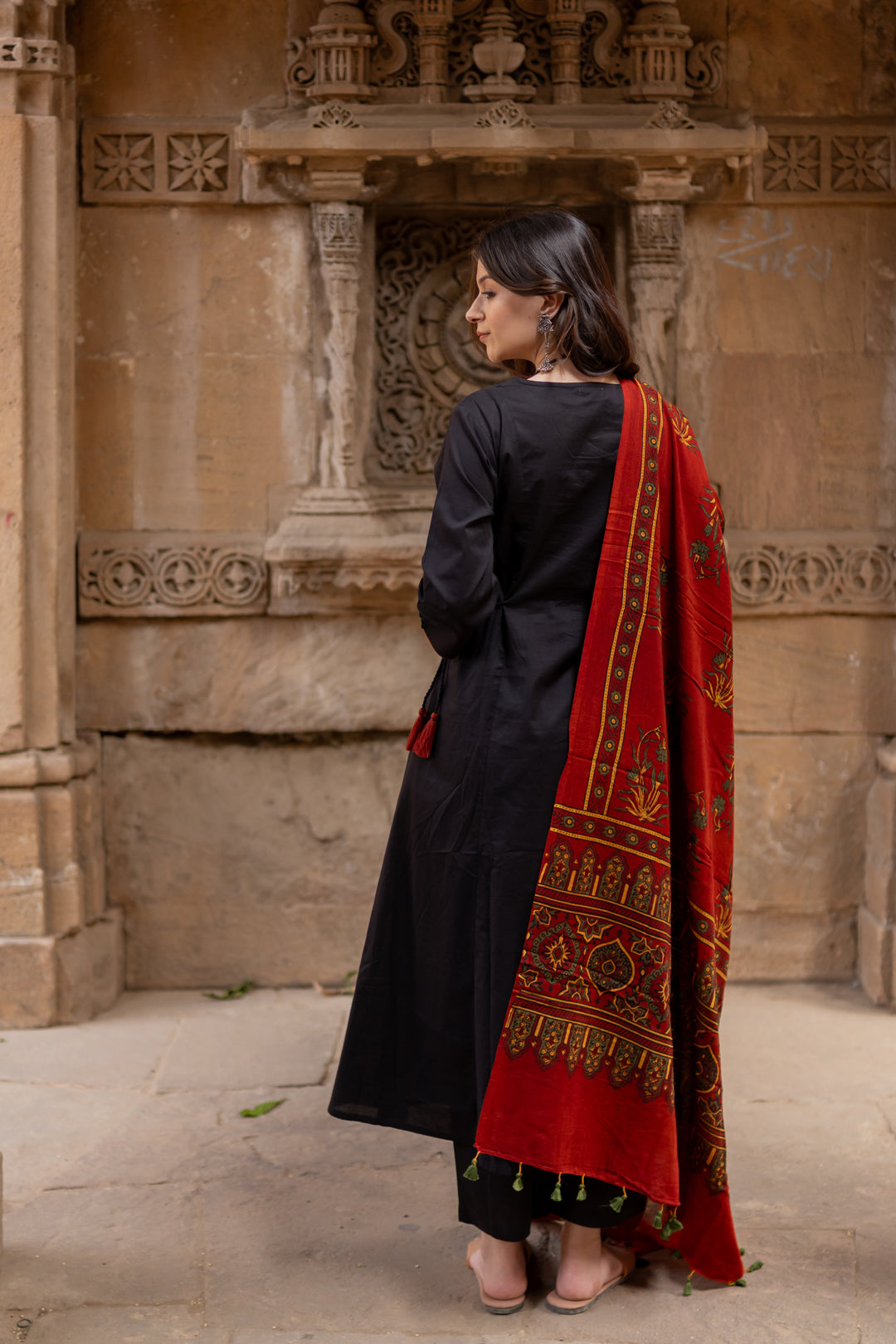 Rann Black Kurta Set with Ajrakh Dupatta