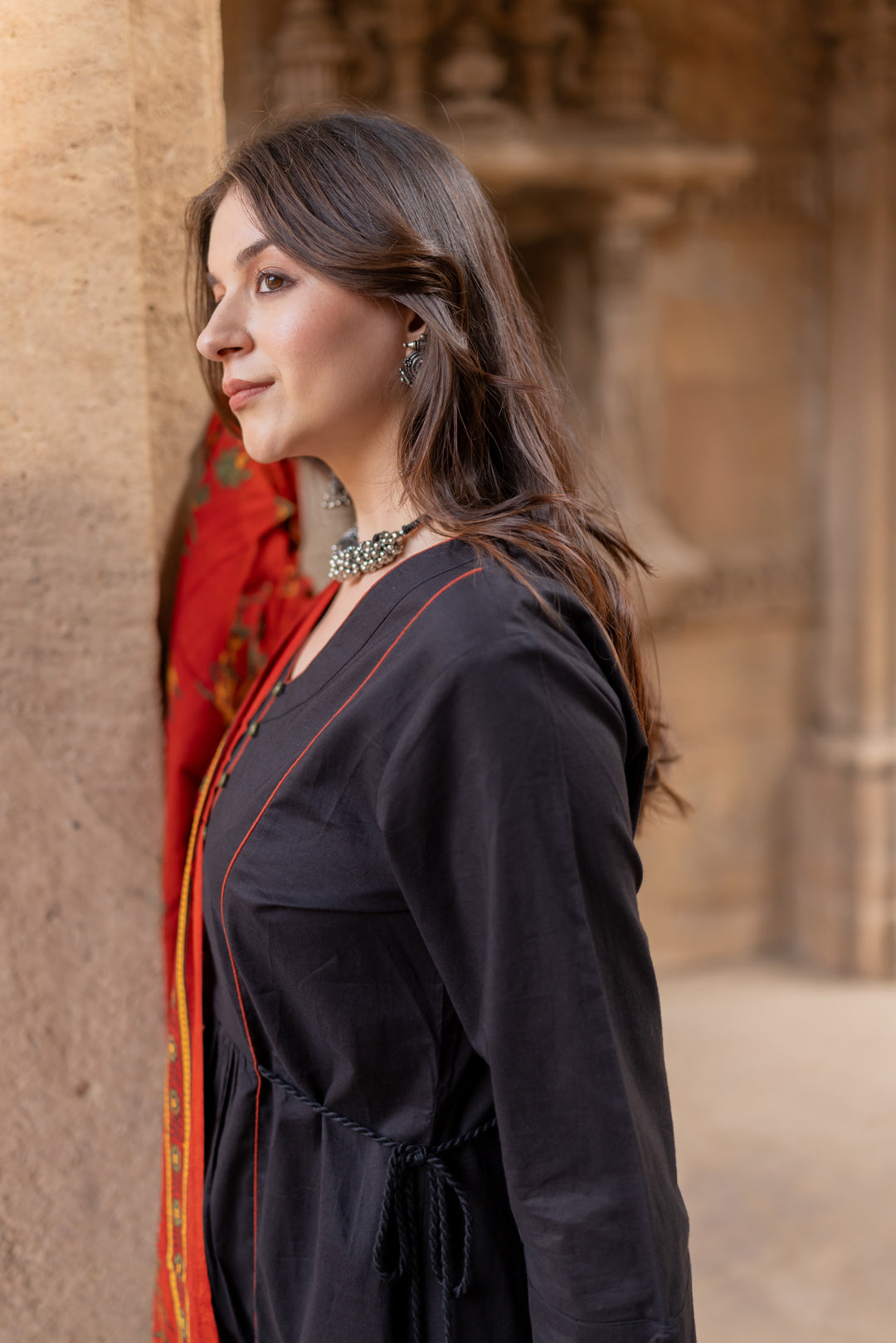 Rann Black Kurta Set with Ajrakh Dupatta
