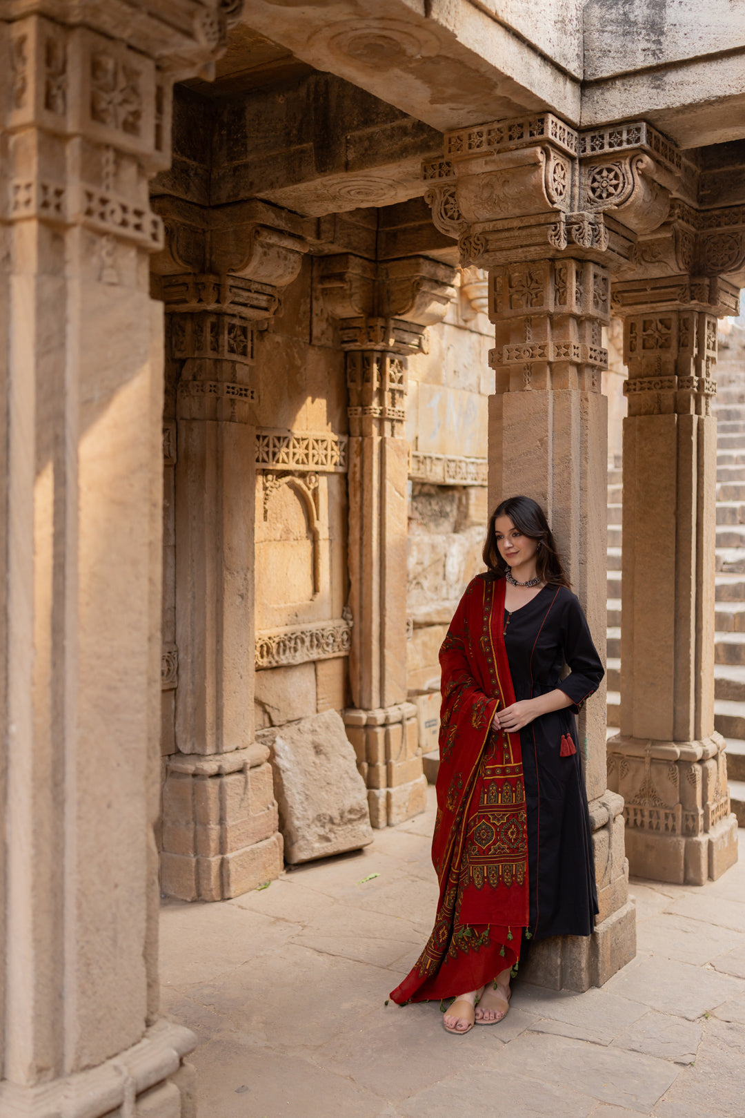 Rann Black Kurta Set with Ajrakh Dupatta