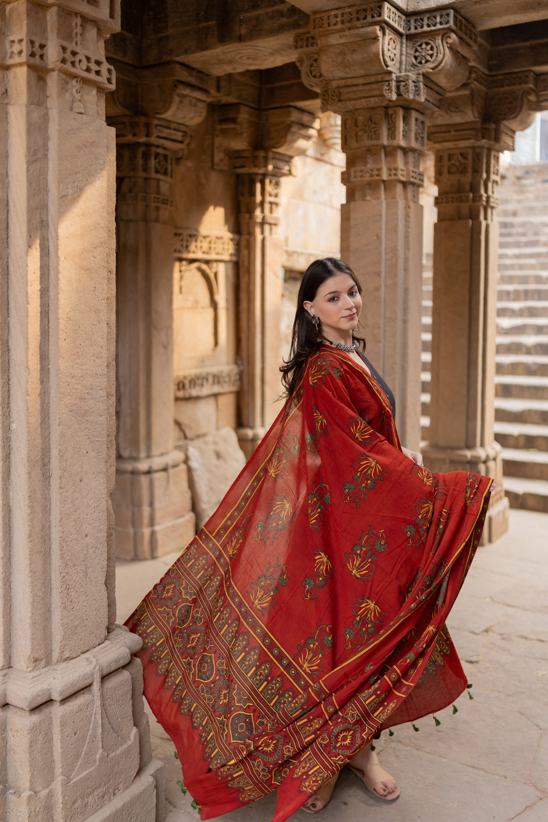 Rann Black Kurta Set with Ajrakh Dupatta