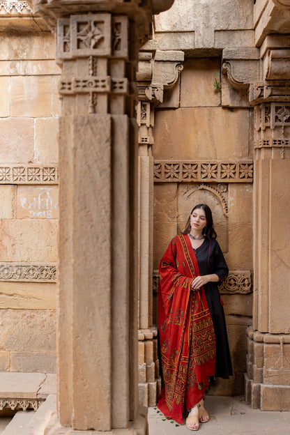 Rann Black Kurta Set with Ajrakh Dupatta