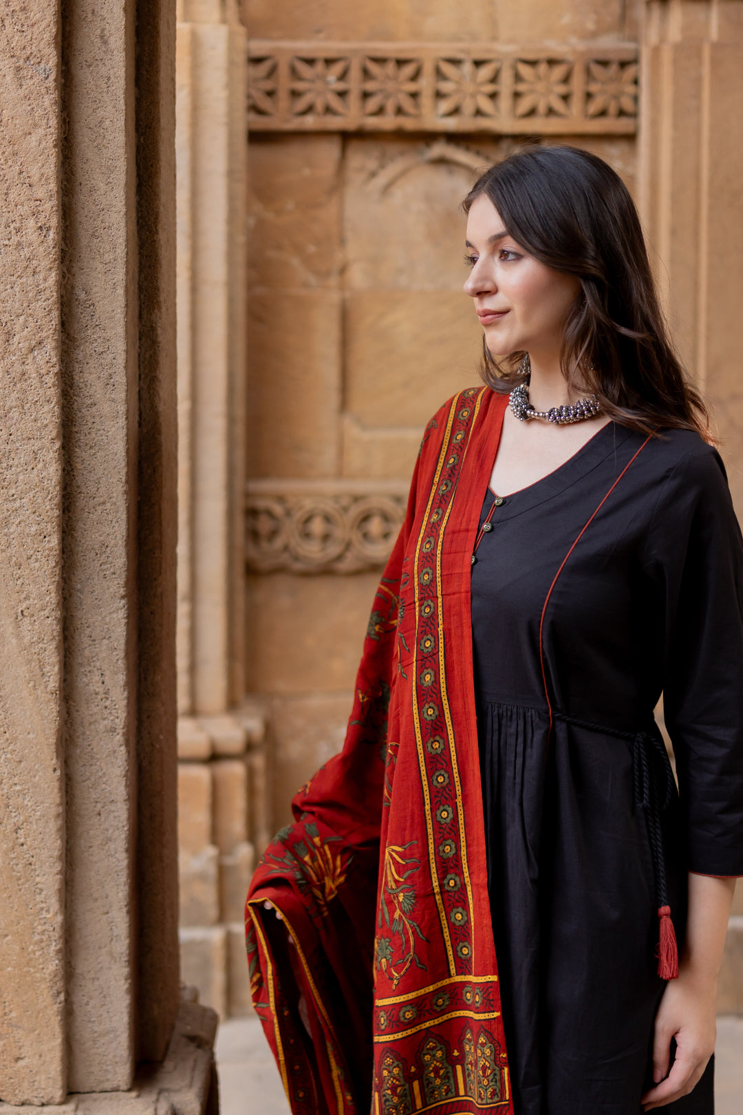 Rann Black Kurta Set with Ajrakh Dupatta