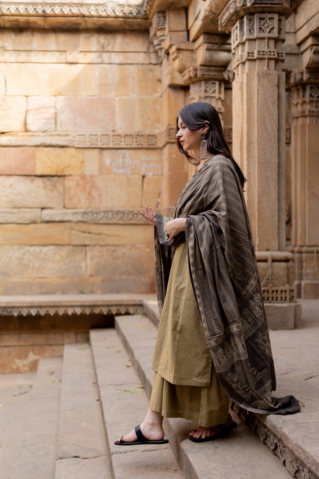 Banni Clay Kurta Set with Ajrakh Dupatta