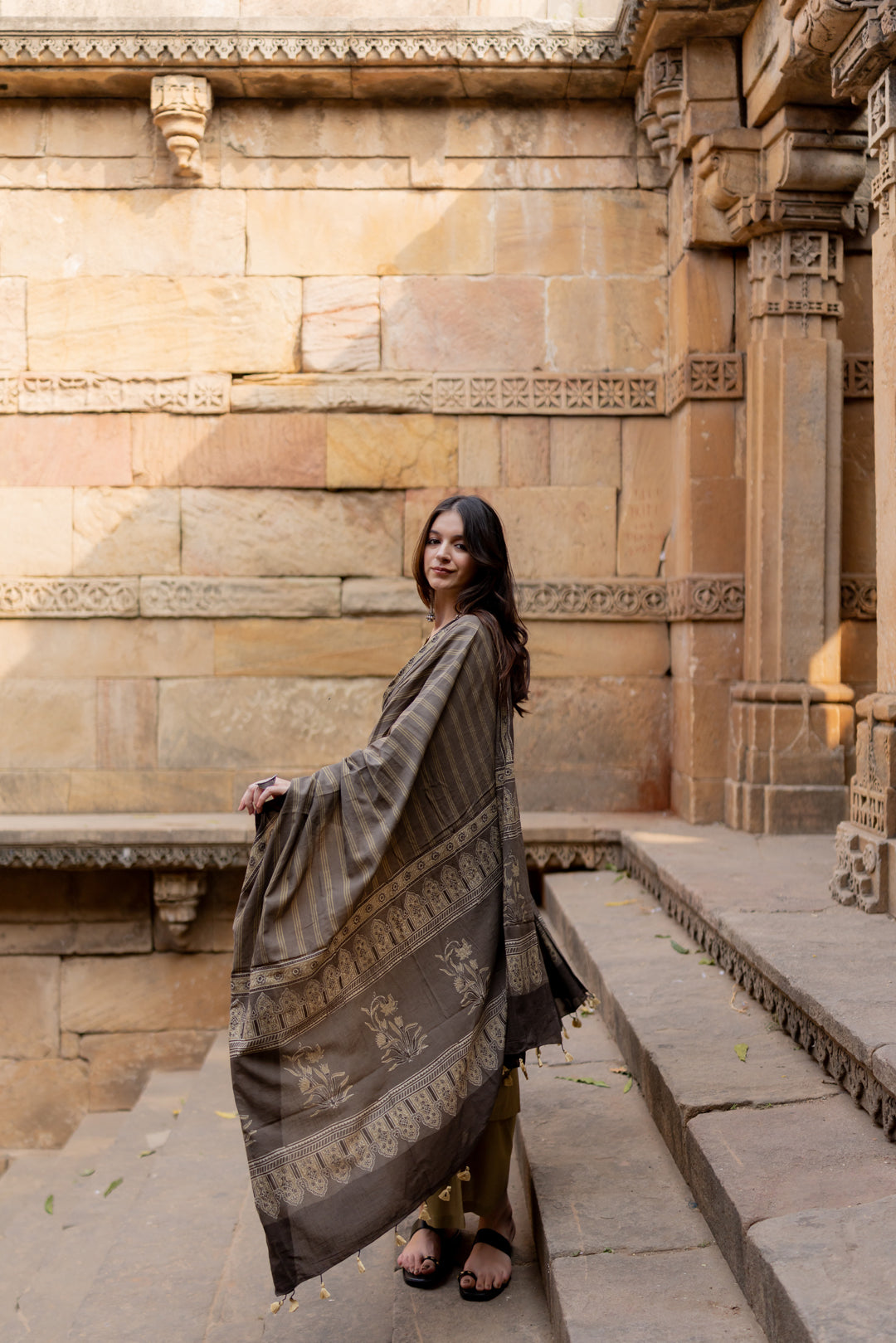 Banni Clay Kurta Set with Ajrakh Dupatta