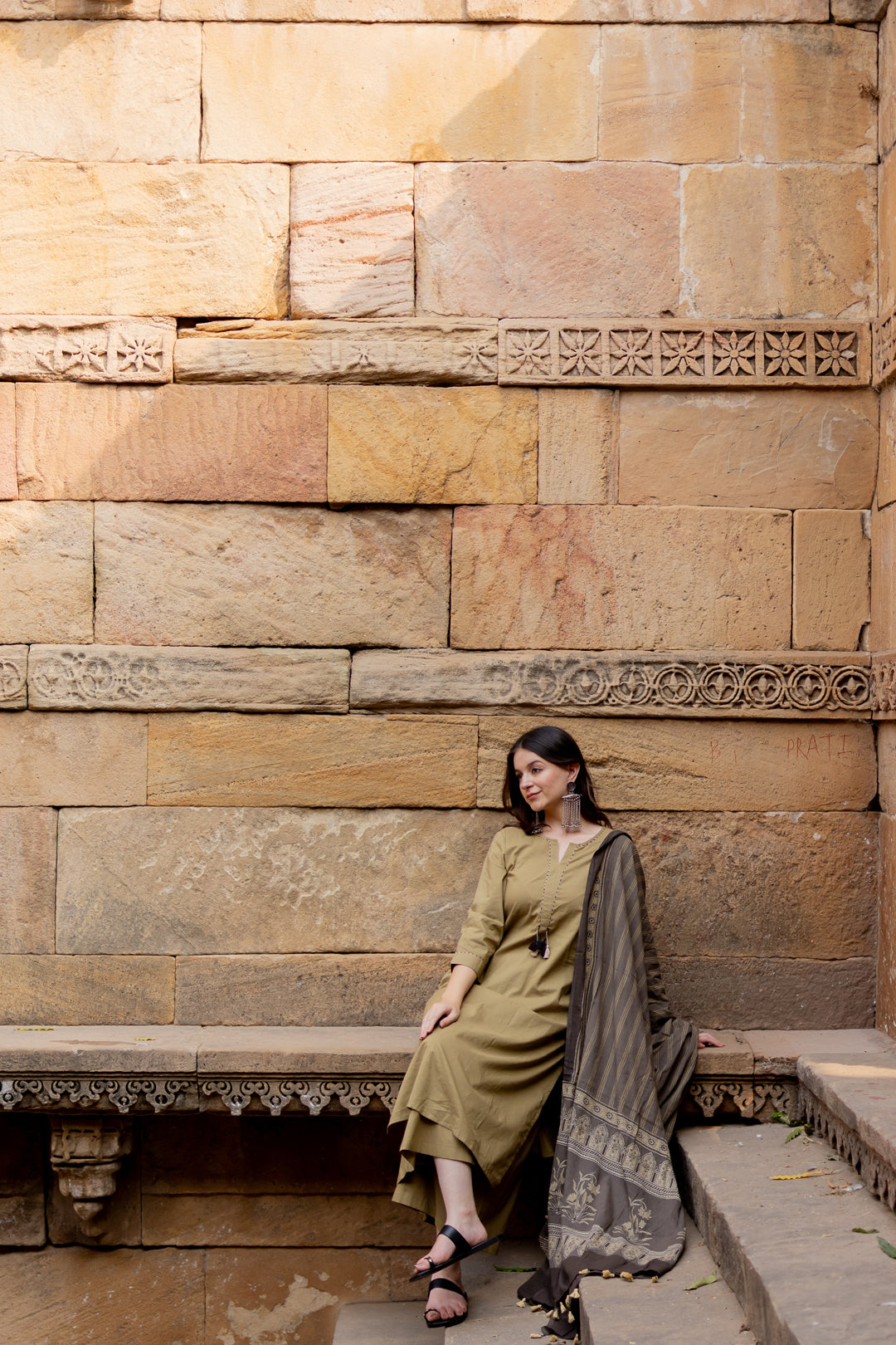 Banni Clay Kurta Set with Ajrakh Dupatta