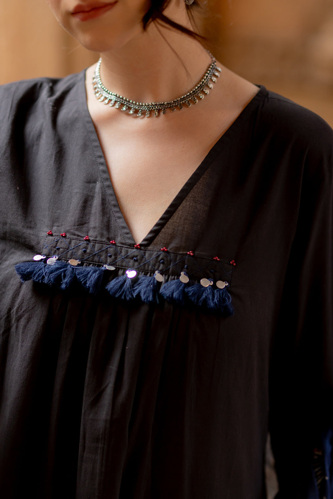 Black Earth Kurta Set with Indigo Ajrakh Dupatta