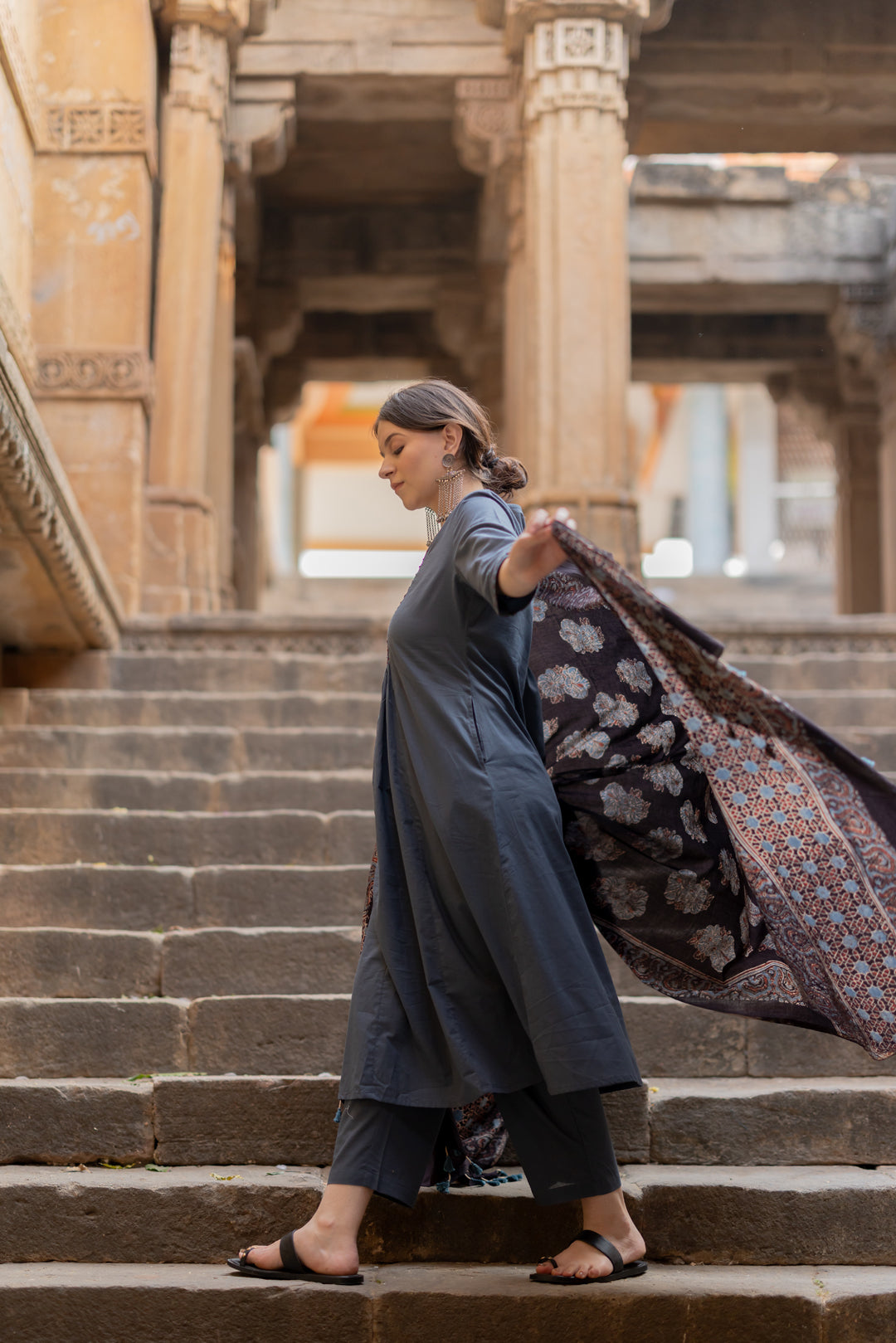 Indigo Sand Kurta Set with Ajrakh Dupatta