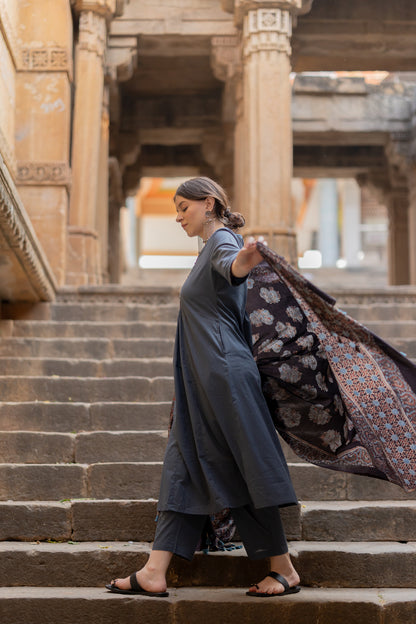 Indigo Sand Kurta Set with Ajrakh Dupatta