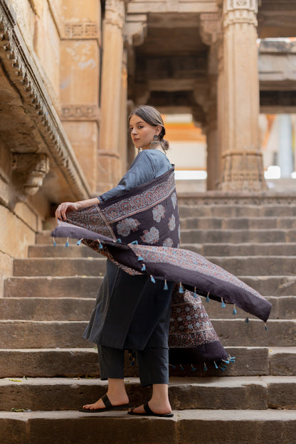 Indigo Sand Kurta Set with Ajrakh Dupatta
