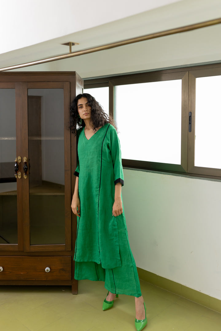 Bottlegreen Linen Kurta