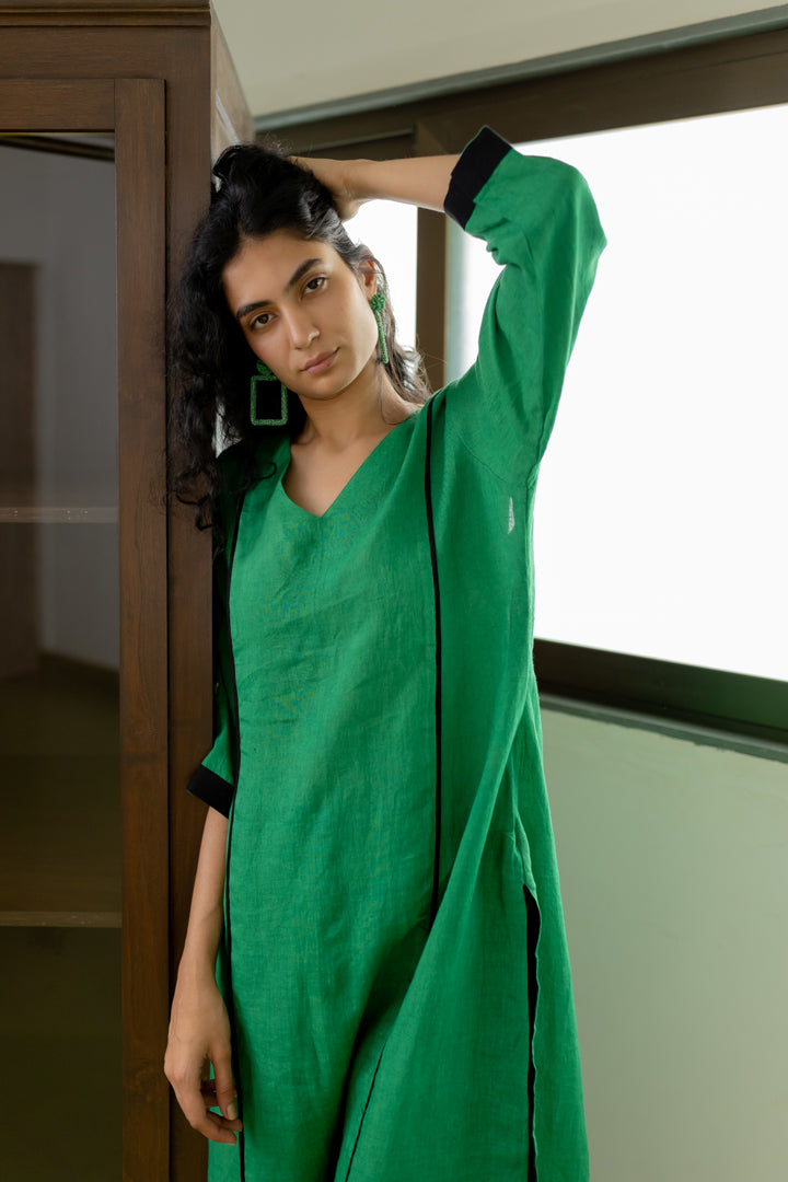 Bottlegreen Linen Kurta