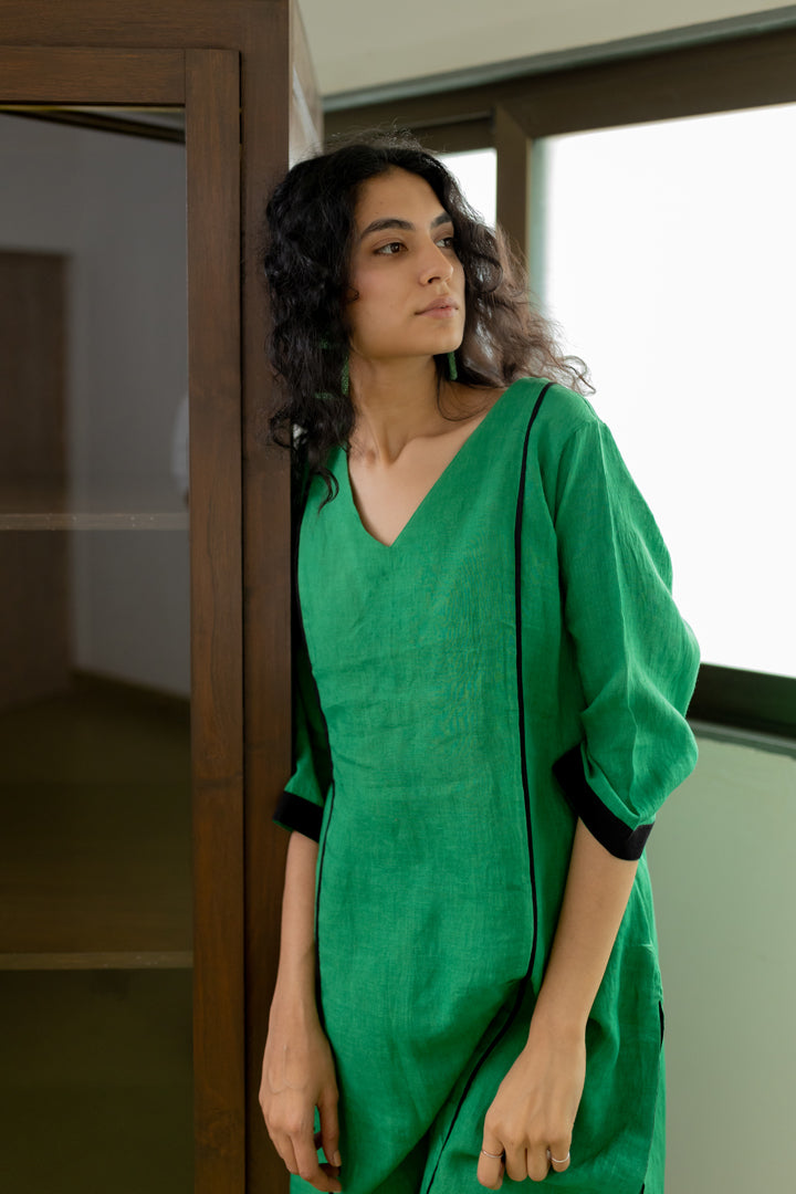 Bottlegreen Linen Kurta