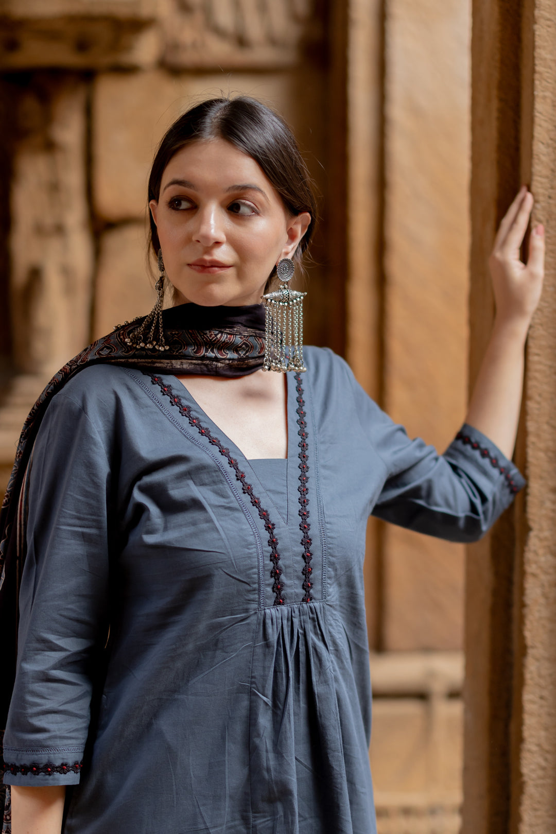 Indigo Sand Kurta Set with Ajrakh Dupatta