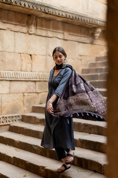 Indigo Sand Kurta Set with Ajrakh Dupatta