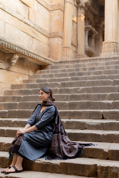 Indigo Sand Kurta Set with Ajrakh Dupatta