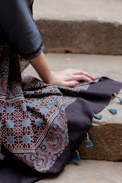 Indigo Sand Kurta Set with Ajrakh Dupatta