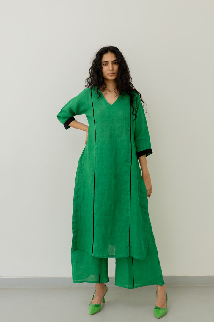 Bottlegreen Linen Kurta