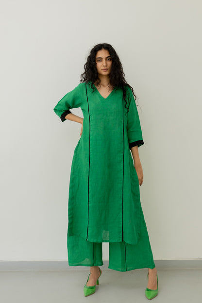 Bottlegreen Linen Kurta