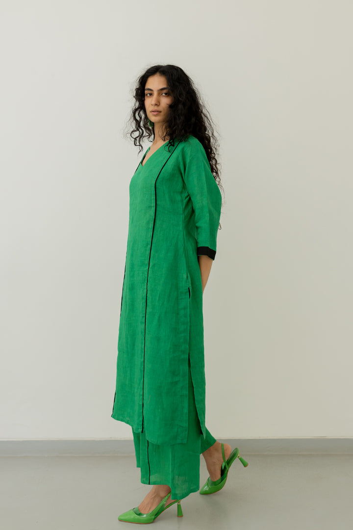 Bottlegreen Linen Kurta
