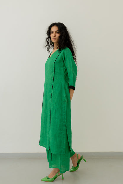 Bottlegreen Linen Kurta