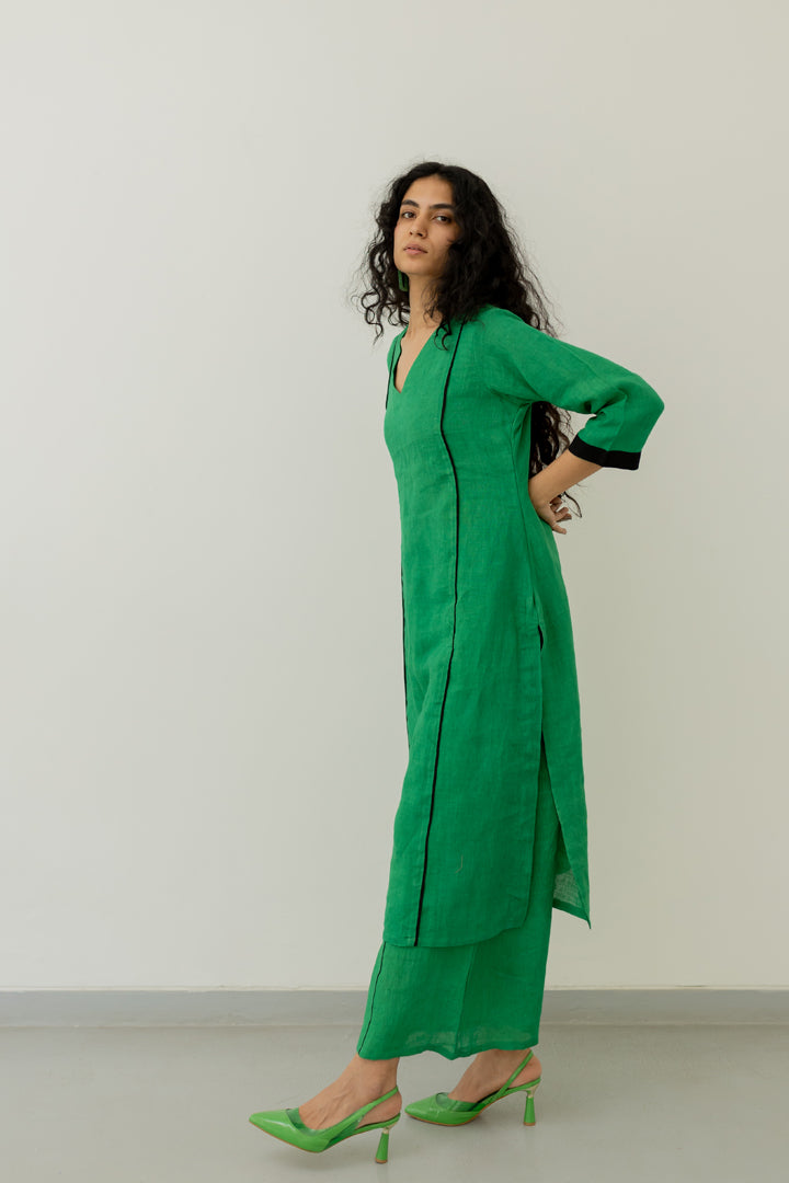 Bottlegreen Linen Kurta