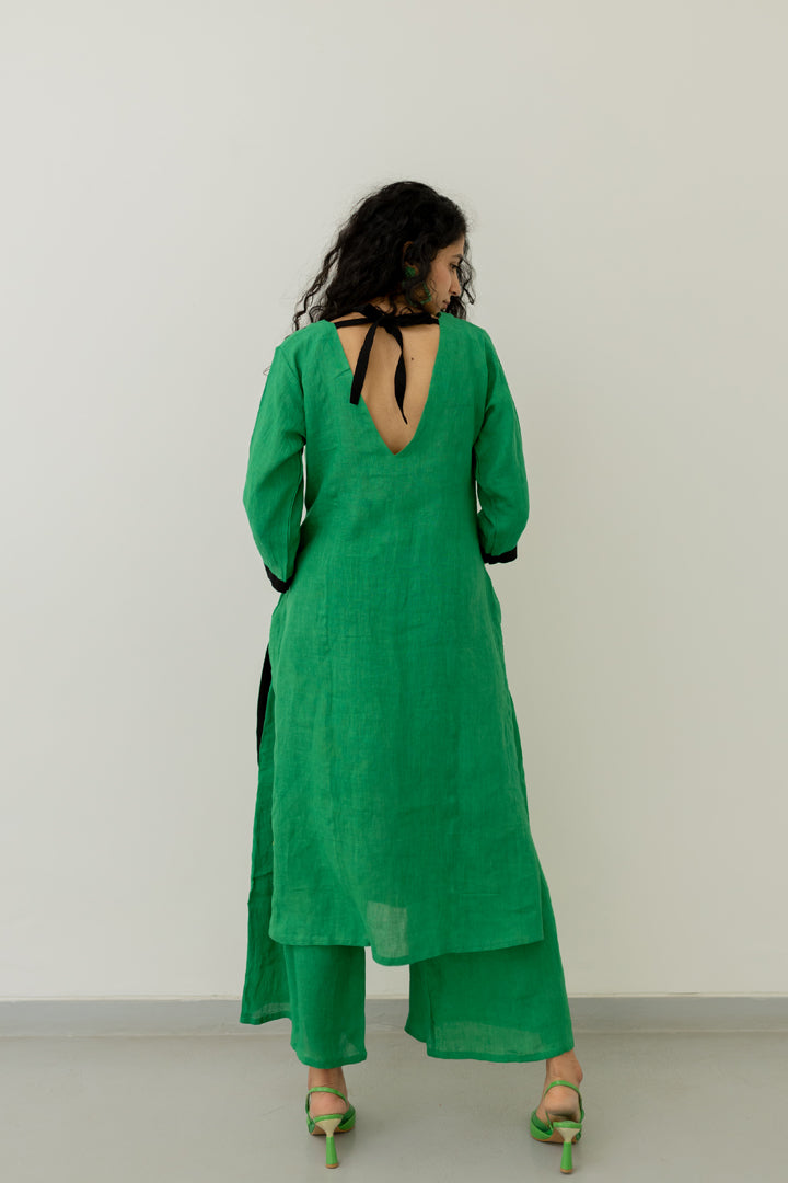 Bottlegreen Linen Kurta