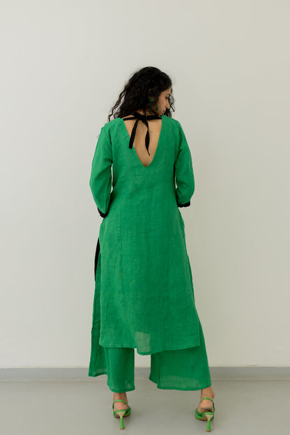 Bottlegreen Linen Kurta