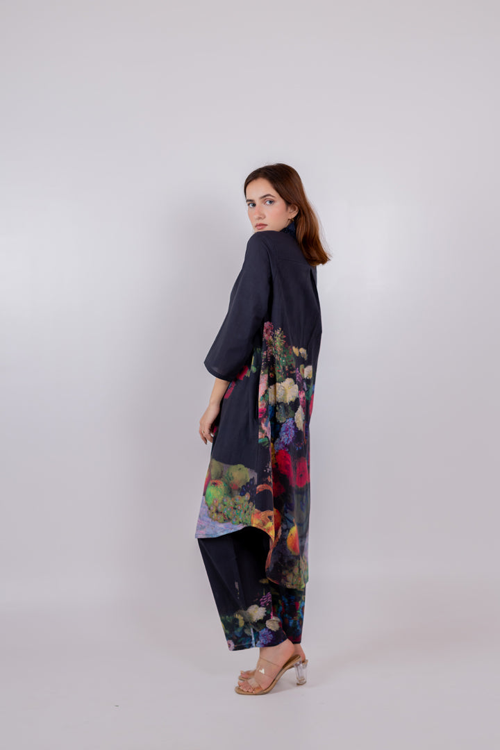 Black Blooms Tunic Set