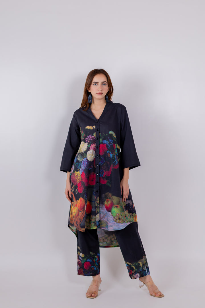 Black Blooms Tunic Set
