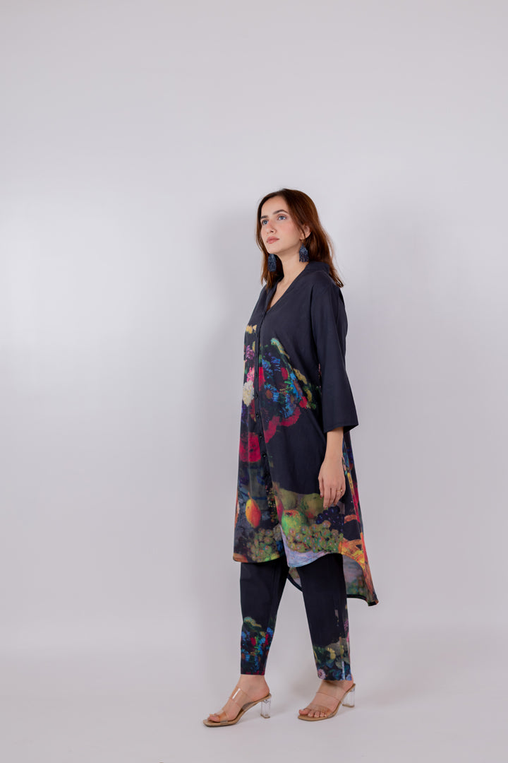 Black Blooms Tunic Set
