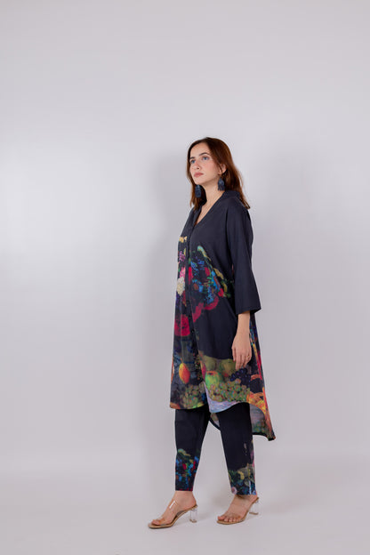 Black Blooms Tunic Set