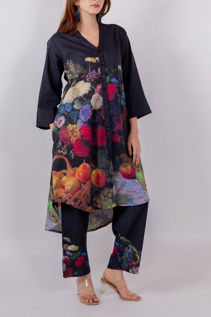 Black Blooms Tunic Set