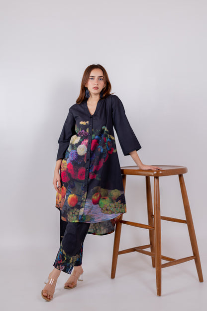 Black Blooms Tunic Set