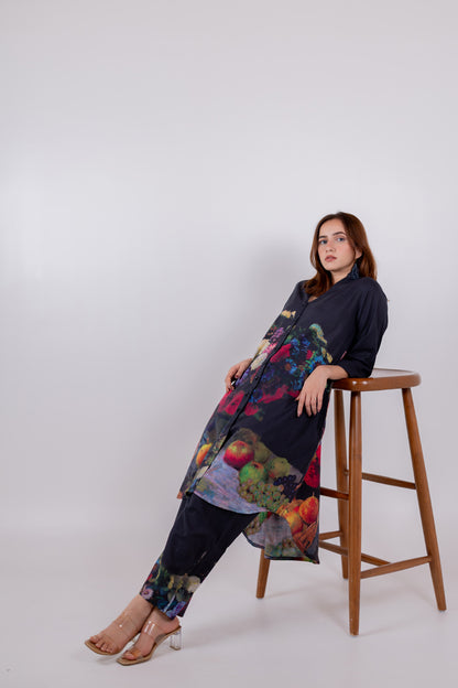 Black Blooms Tunic Set