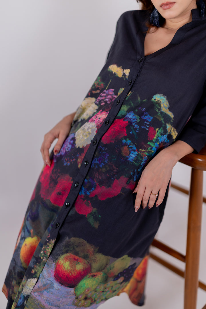 Black Blooms Tunic Set