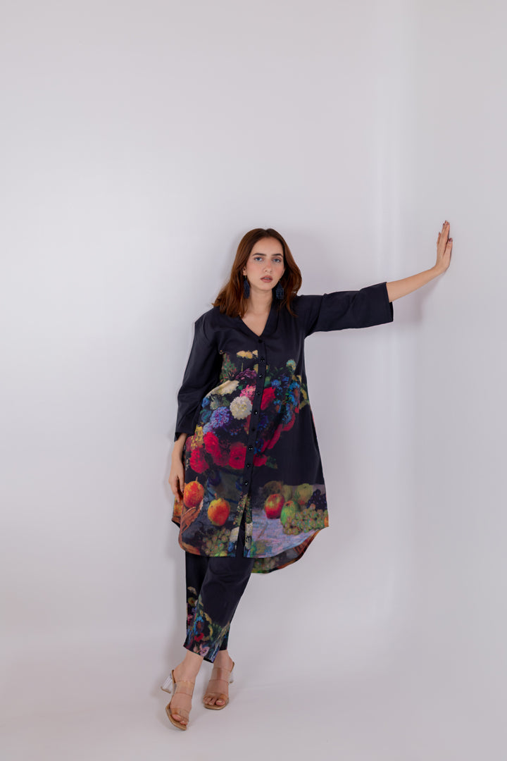 Black Blooms Tunic Set