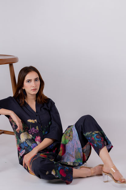 Black Blooms Tunic Set