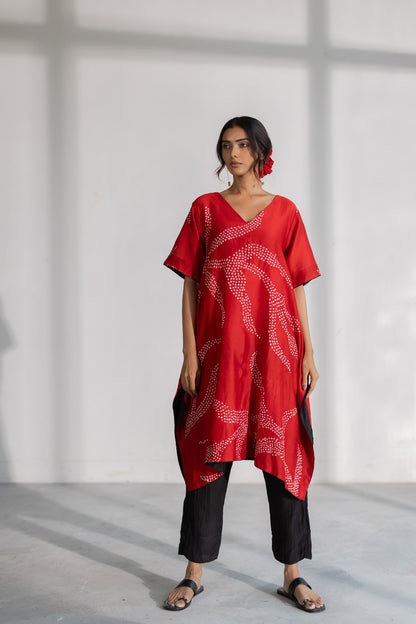 Poppy Fields Bandhani Kurta