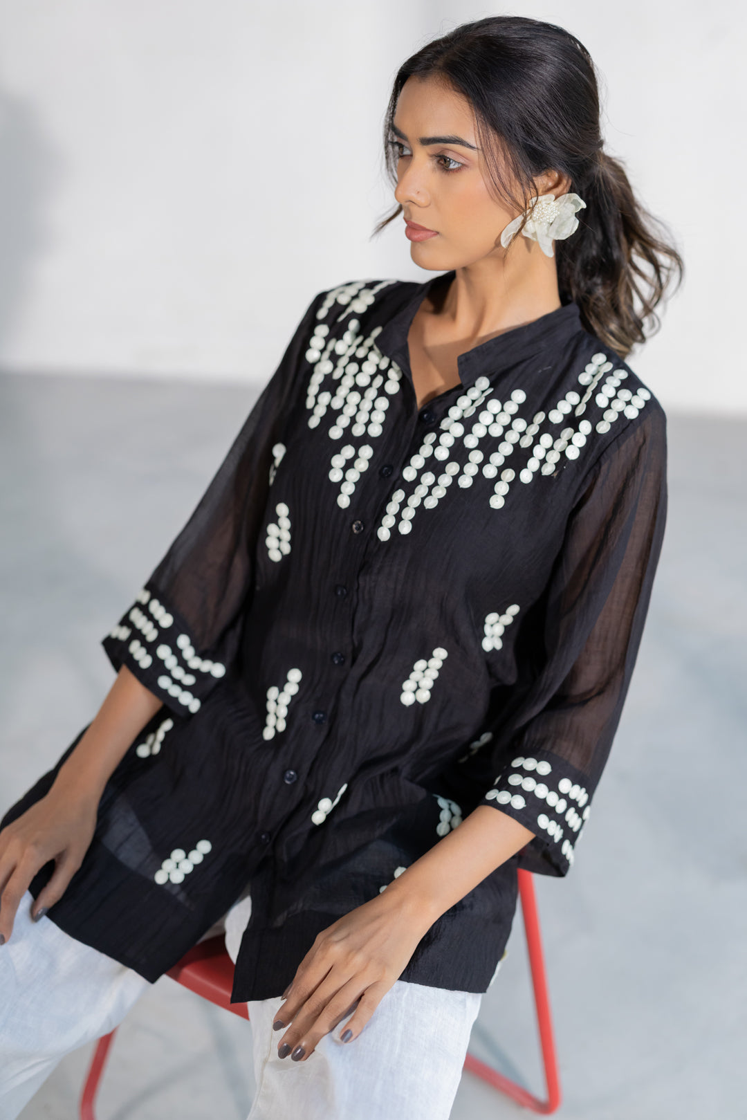 Onyx Dewdrop Shirt and Linen Pants Set