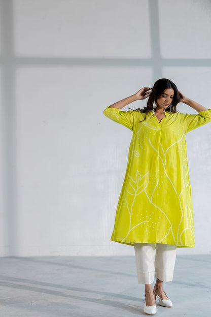 Citron Bandhani Kurta Set
