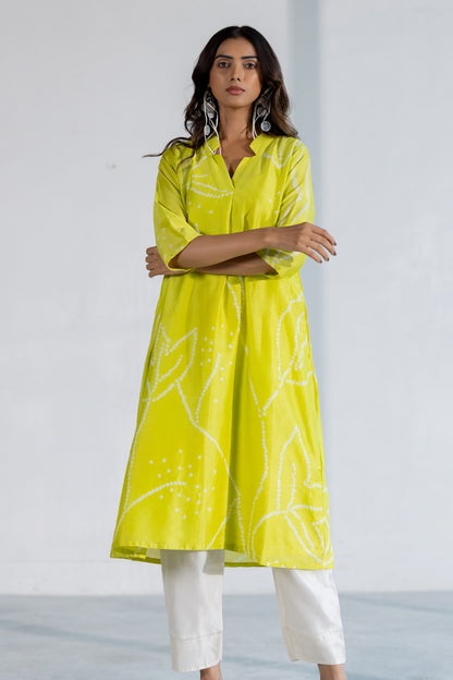 Citron Bandhani Kurta Set
